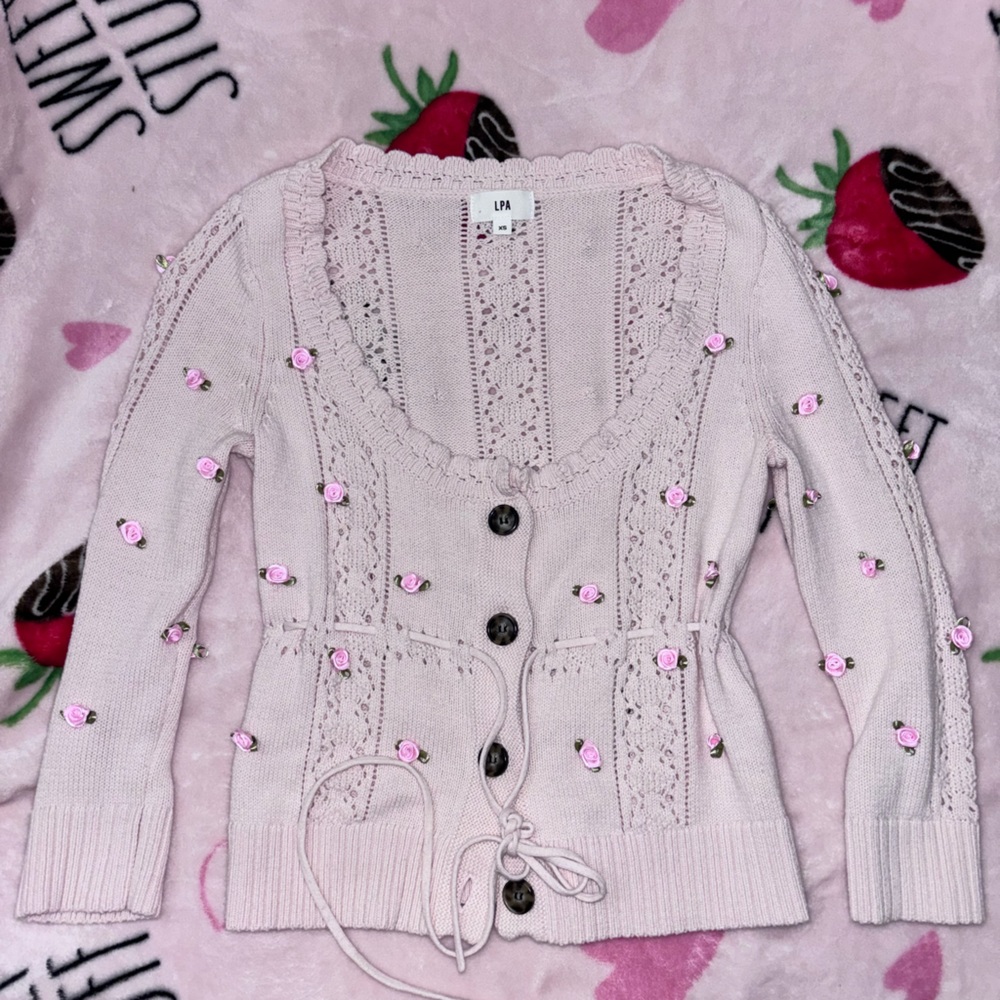LPA Taylor pink cardigan with roses